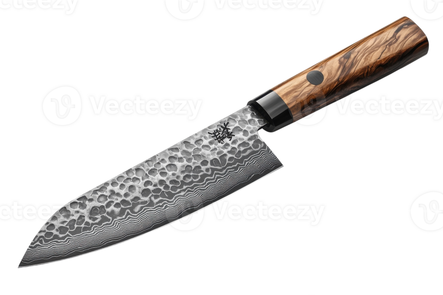 High-quality kitchen knife with a unique design and wooden handle, perfect for culinary tasks png
