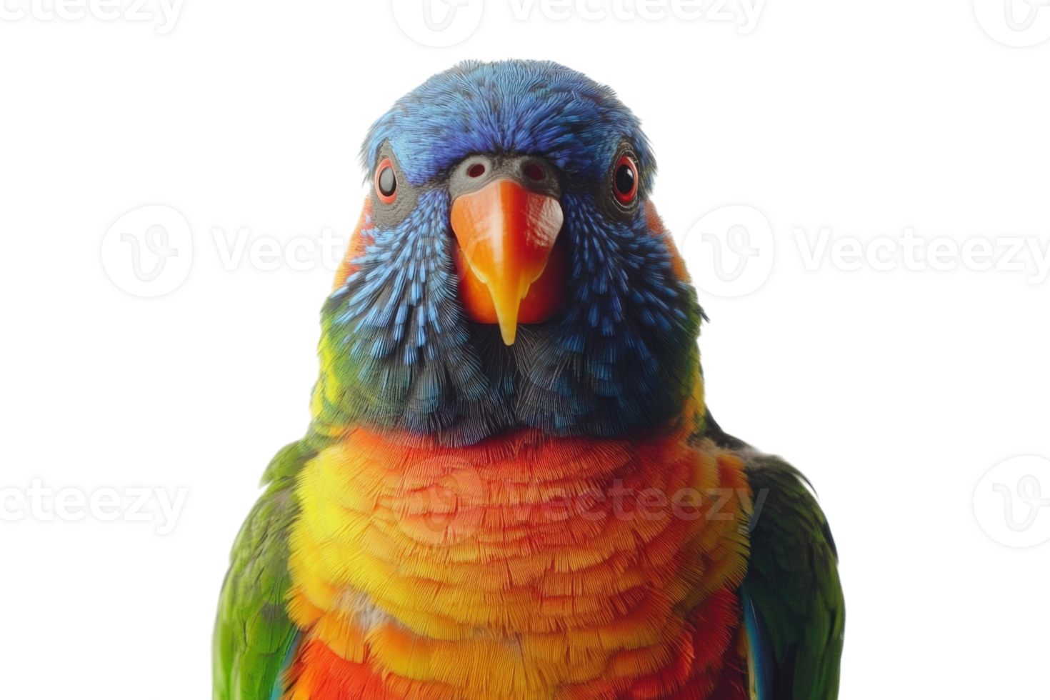 Colorful lorikeet perched and looking directly at the camera in bright lighting png