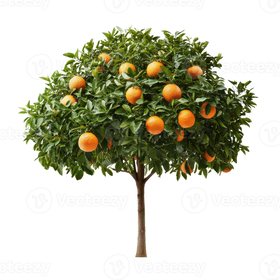 Lush orange tree with ripe fruit isolated transparent background png