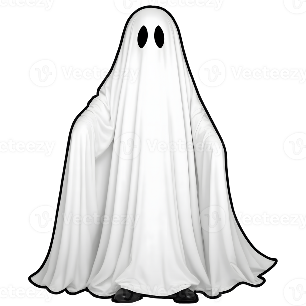 A ghost with a white cloak and black eyes png