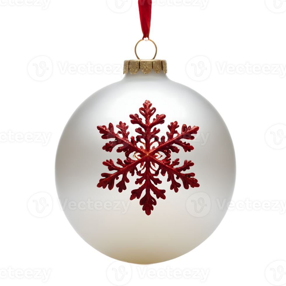 A white christmas ball with a red snowflake on it png