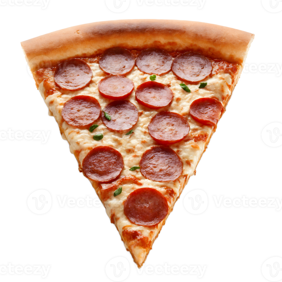 A slice of pepperoni pizza on a transparent background png