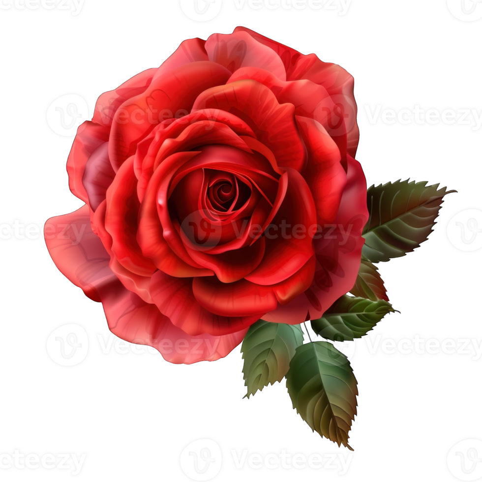 Red rose with leaf and bunch png