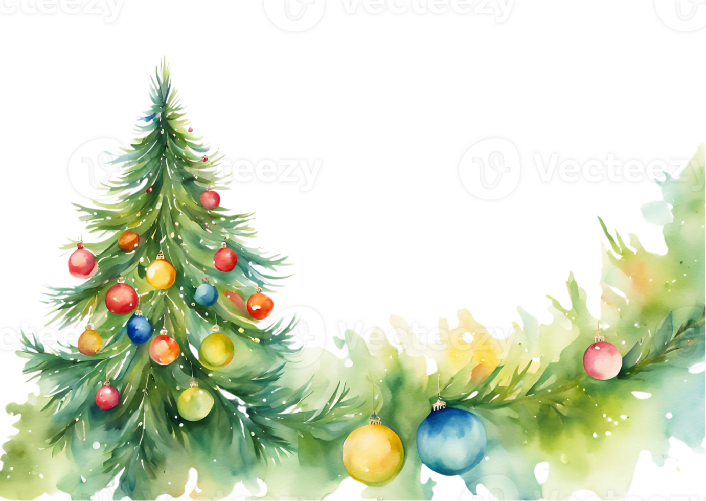 Festive Christmas Tree Garland Watercolor Painting png