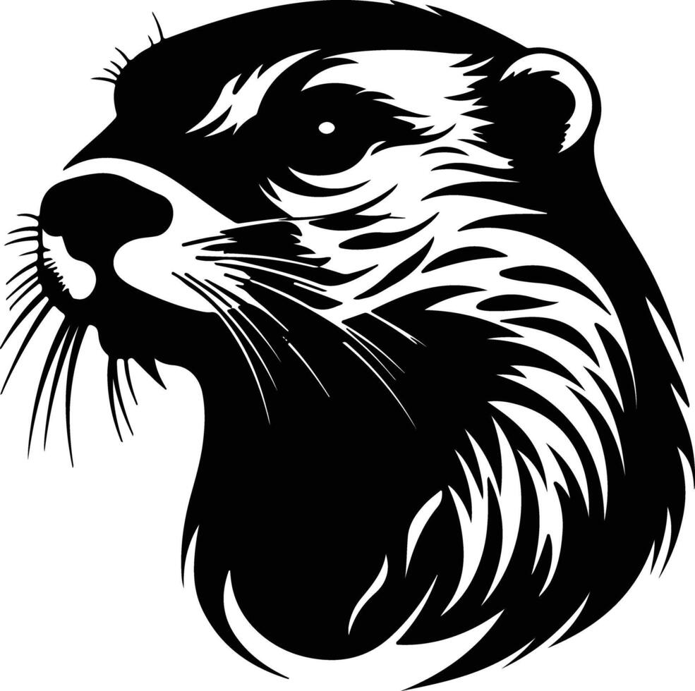 cuddly Black silhouette of otter river head vector