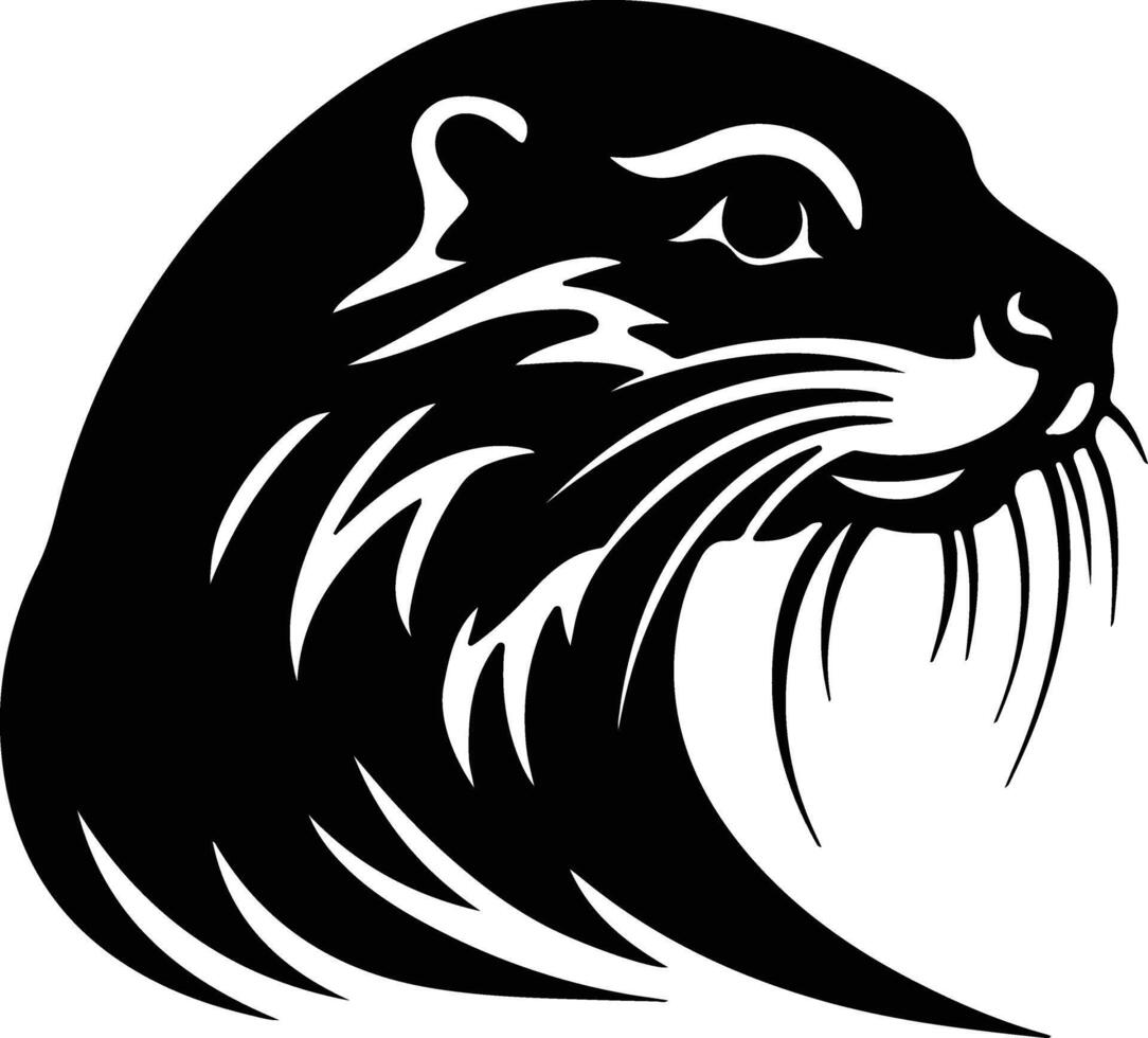 adorable Black silhouette of river otter head vector