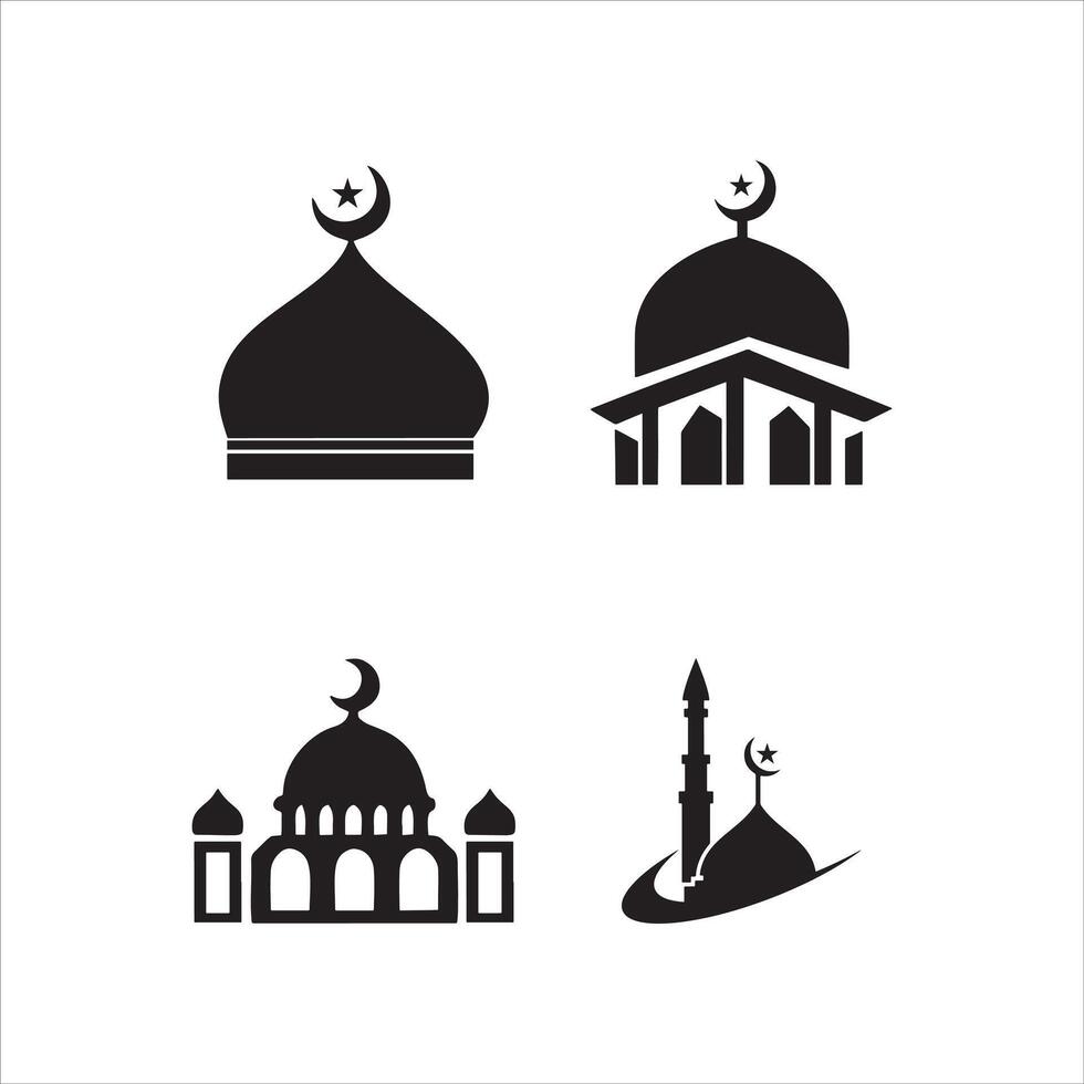 Islamic Mosque Icon Illustration Set. vector