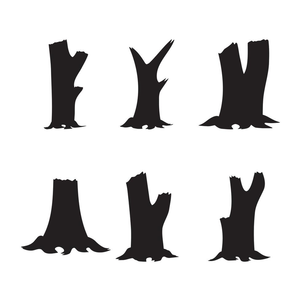 Silhouettes of Broken Tree Stumps Set. vector