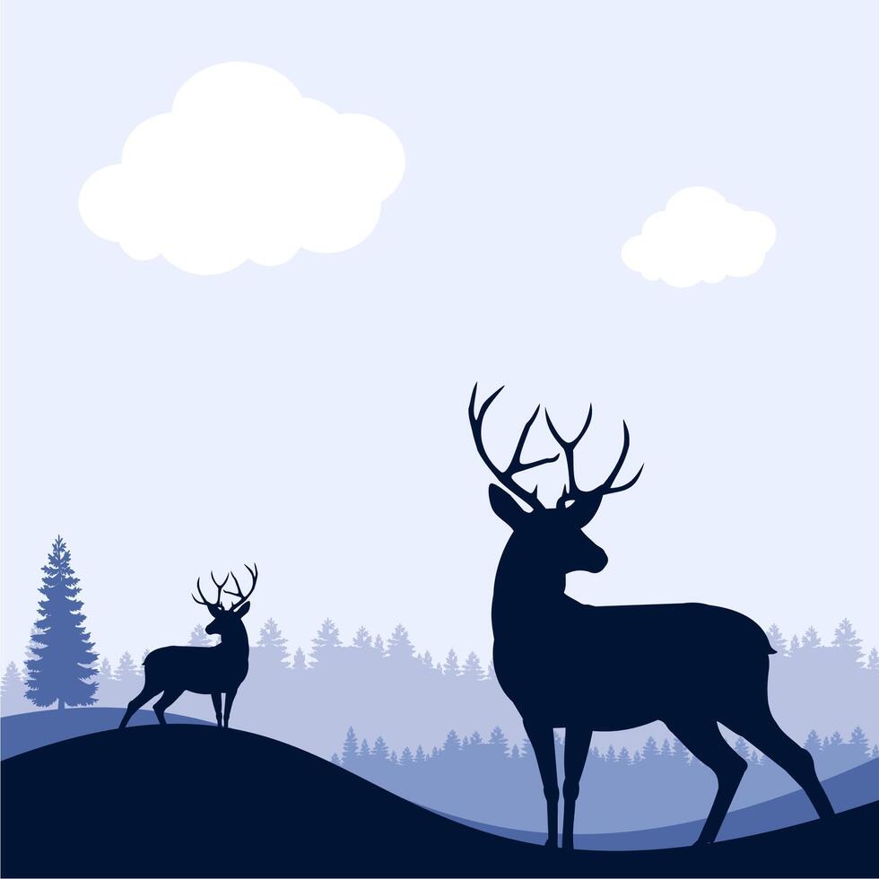 winter background with deer animal vector