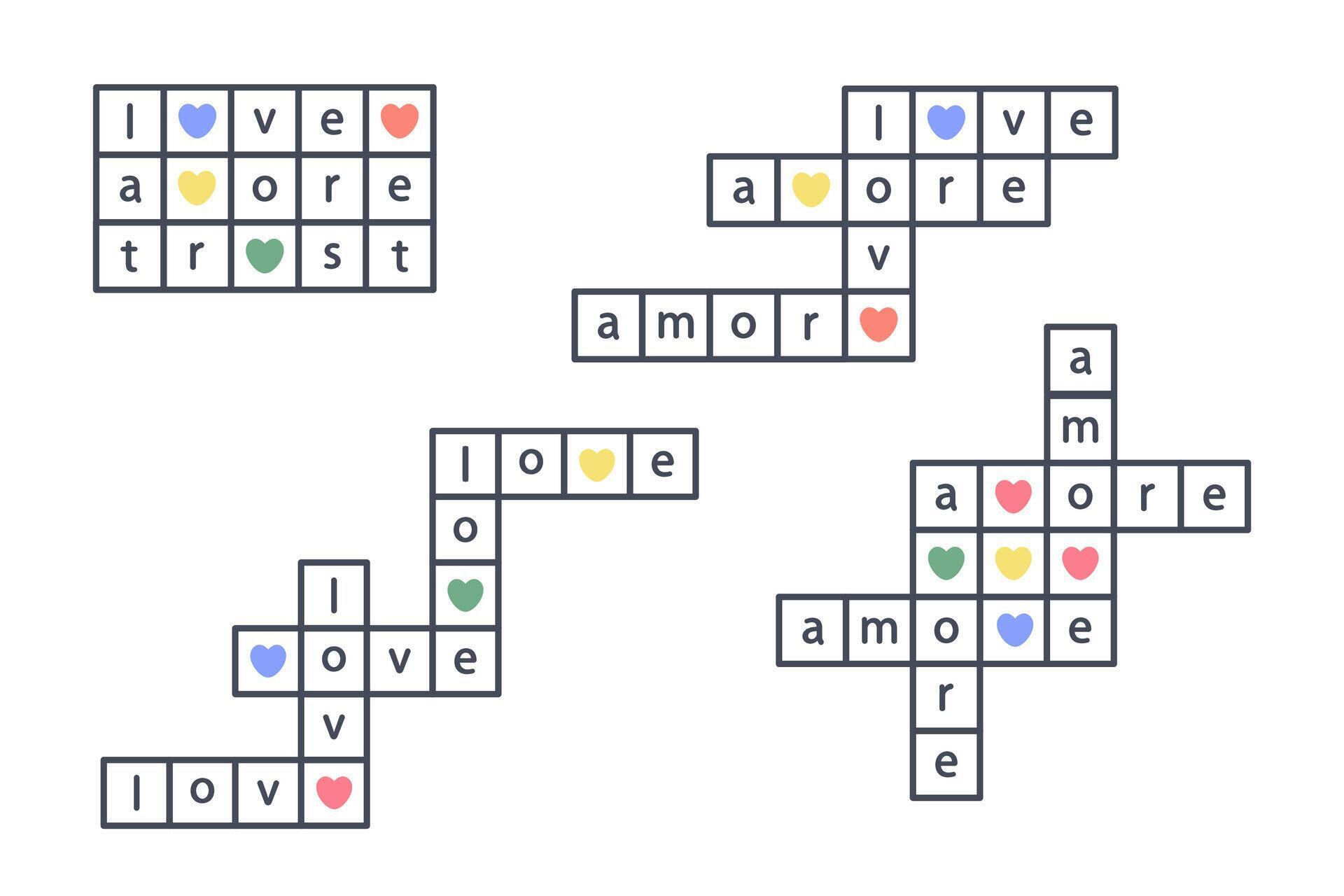 Square Crossword puzzle Rebus with love lettering Word puzzle