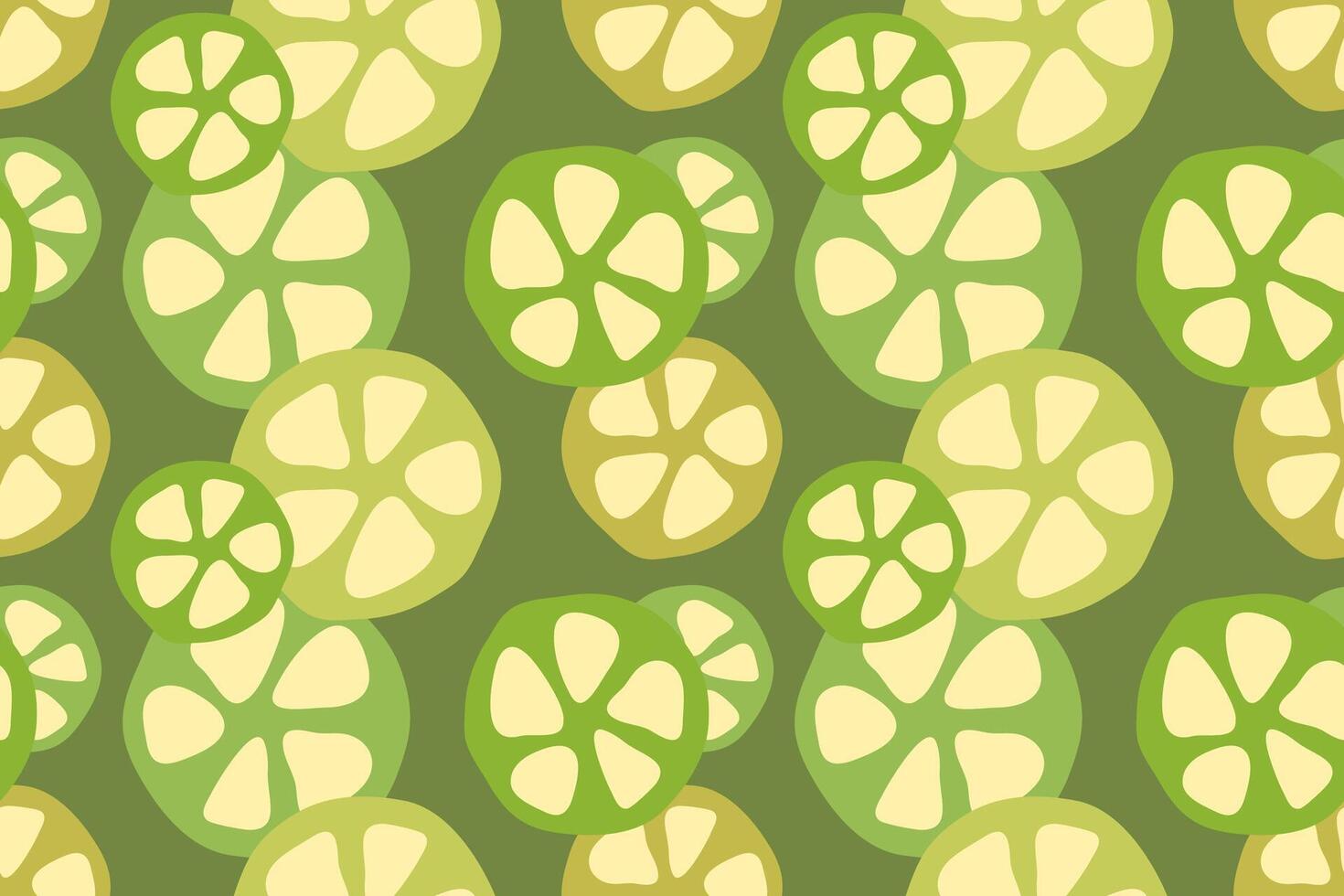 Lime seamless pattern. Lime green background. Lime and lemon slice. Fruit texture in minimalistic style. Boho decor. Trendy hand drawn backdrop with citrus fruits. vector
