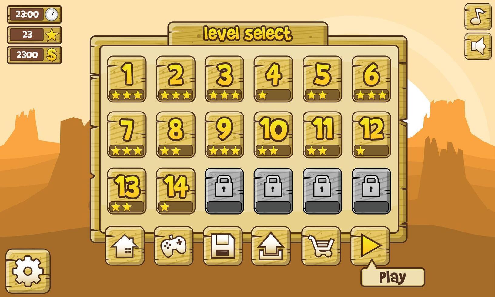 Wild West Cowboy Wood Game UI Level Select Window vector