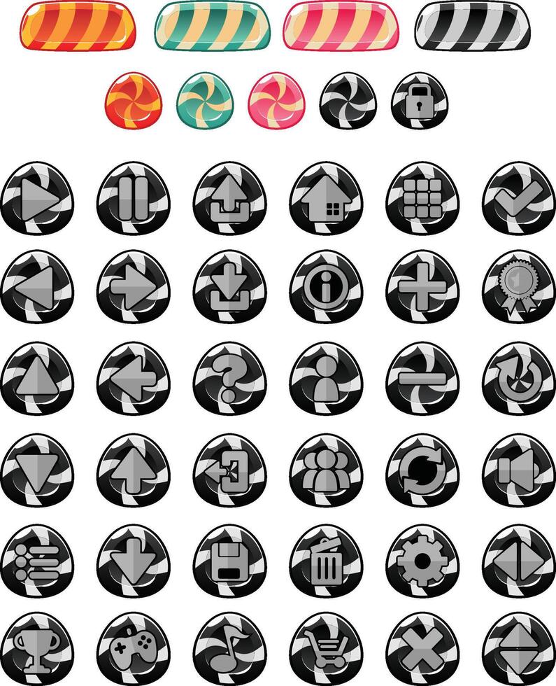 Gray Candy Stripe Casual Game UI Button vector