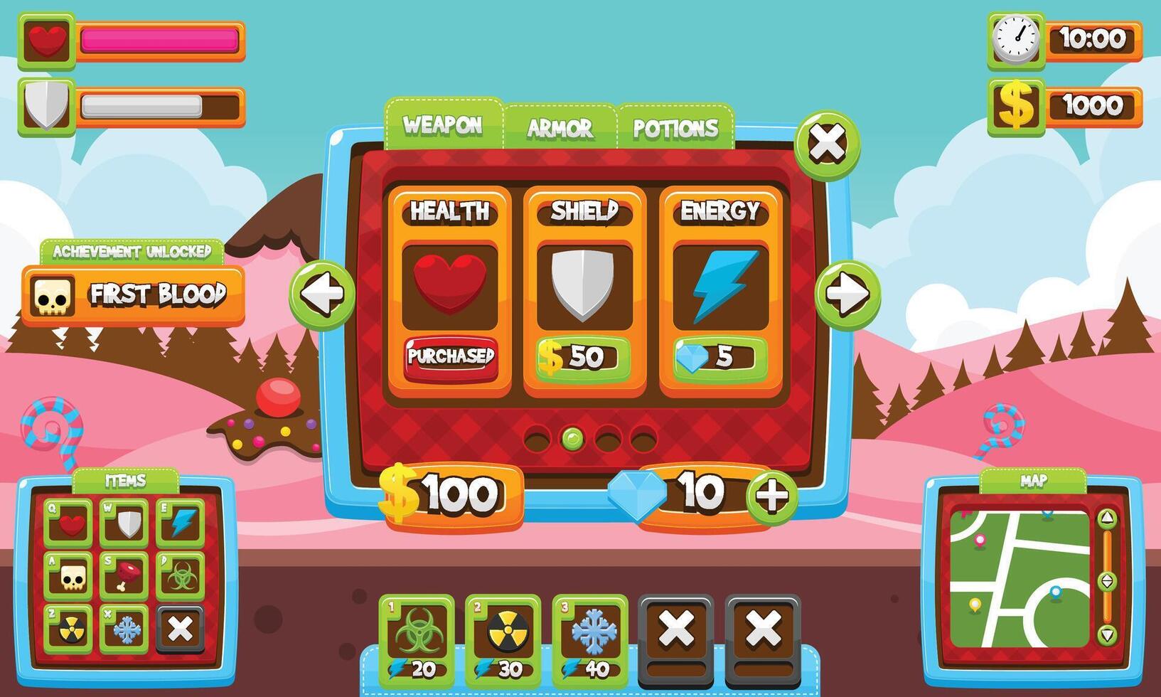 Casual Sweet Candy Game User Interface vector