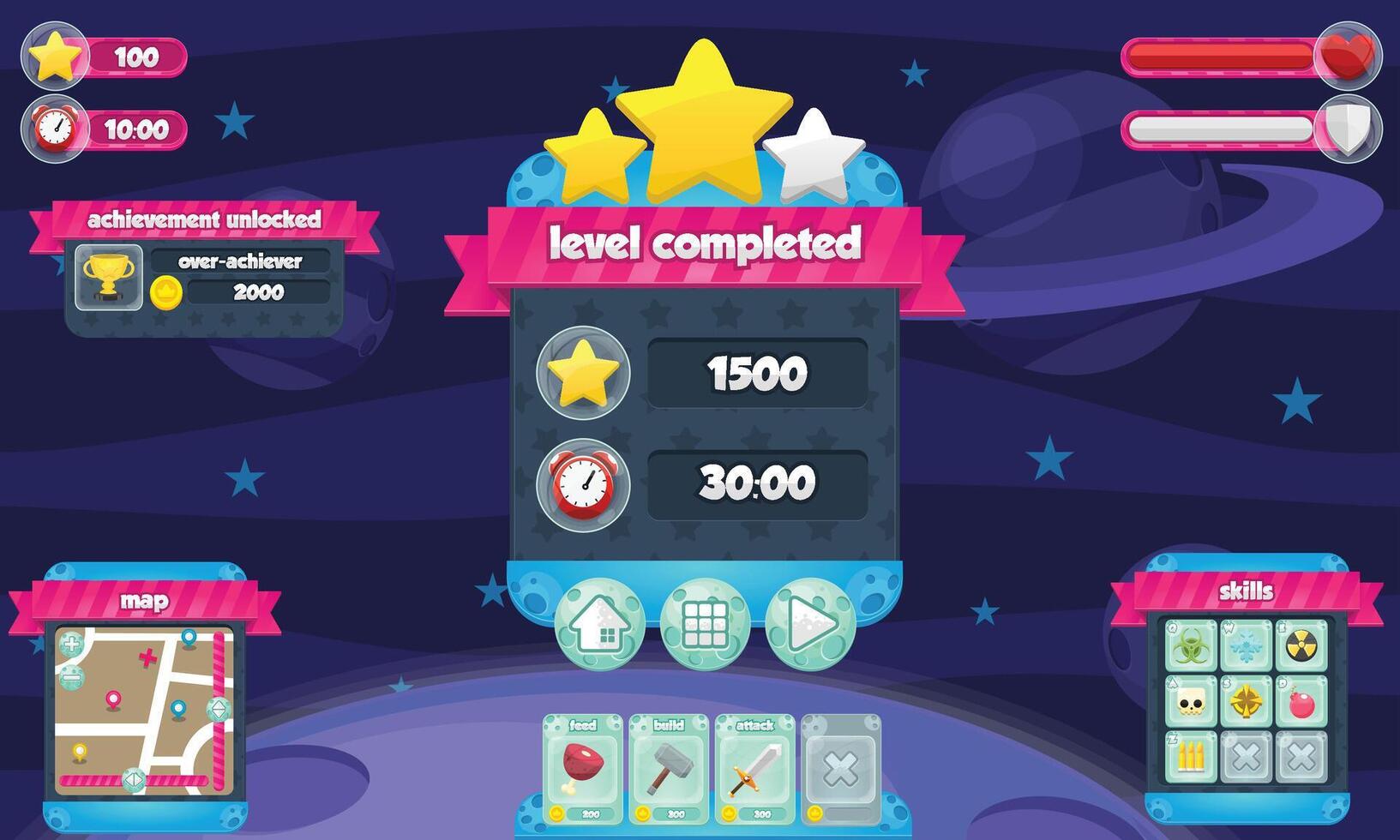 Casual Space Game User Interface with background vector