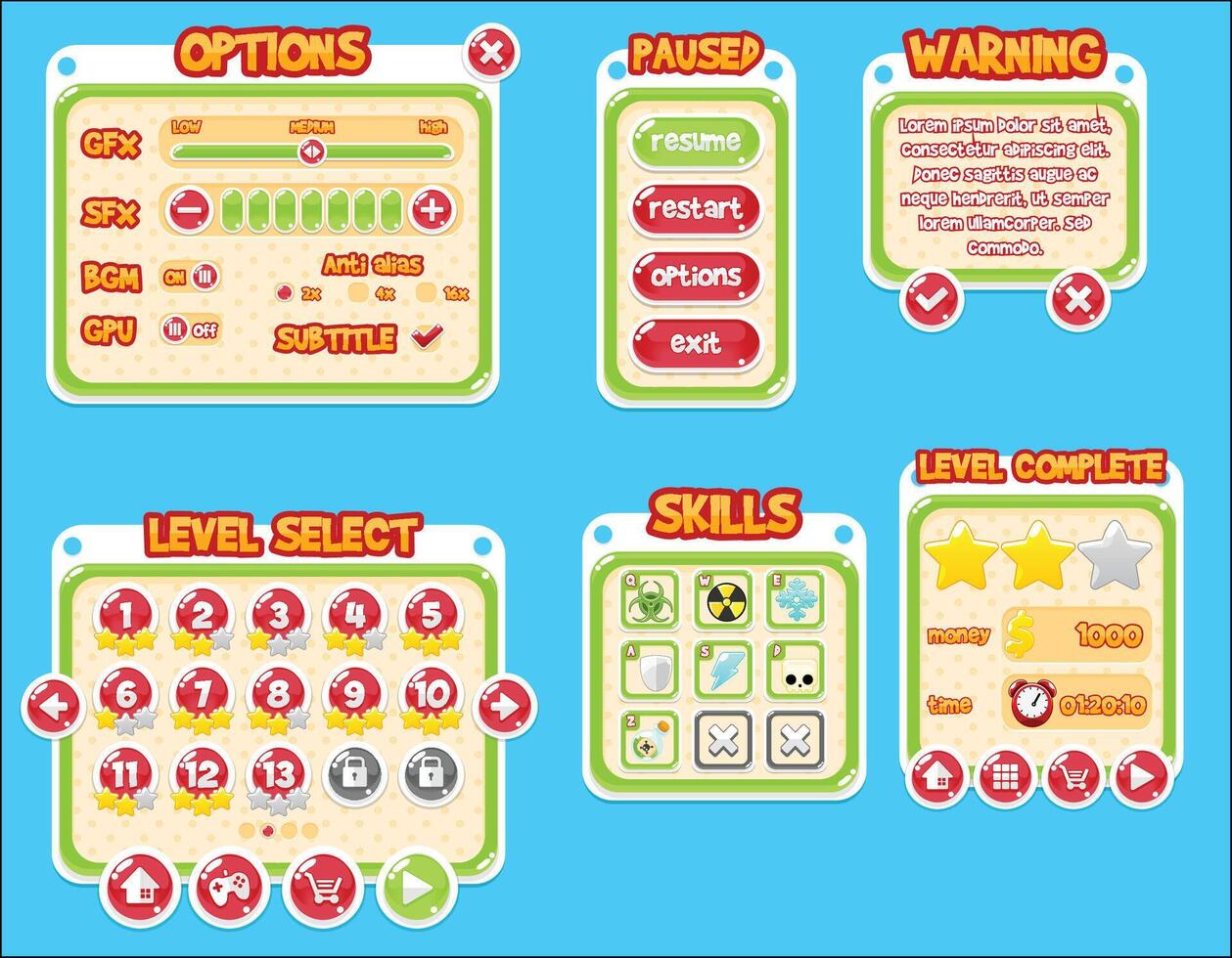 Bubble Candy Casual Game UI Window Panel vector