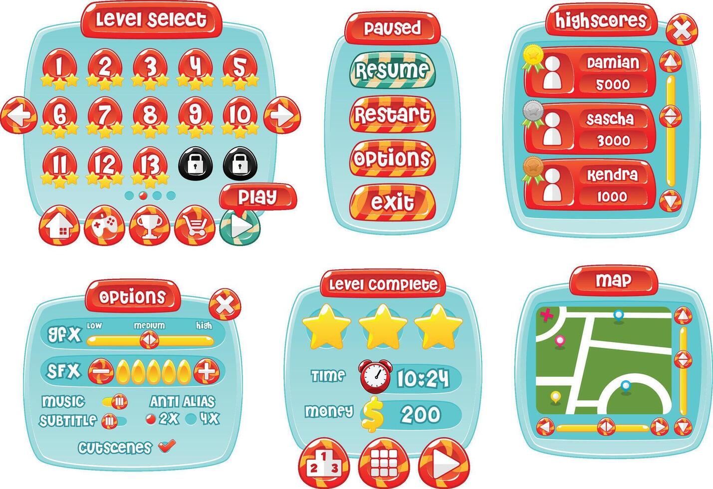 Casual Game Candy UI Window Panel vector