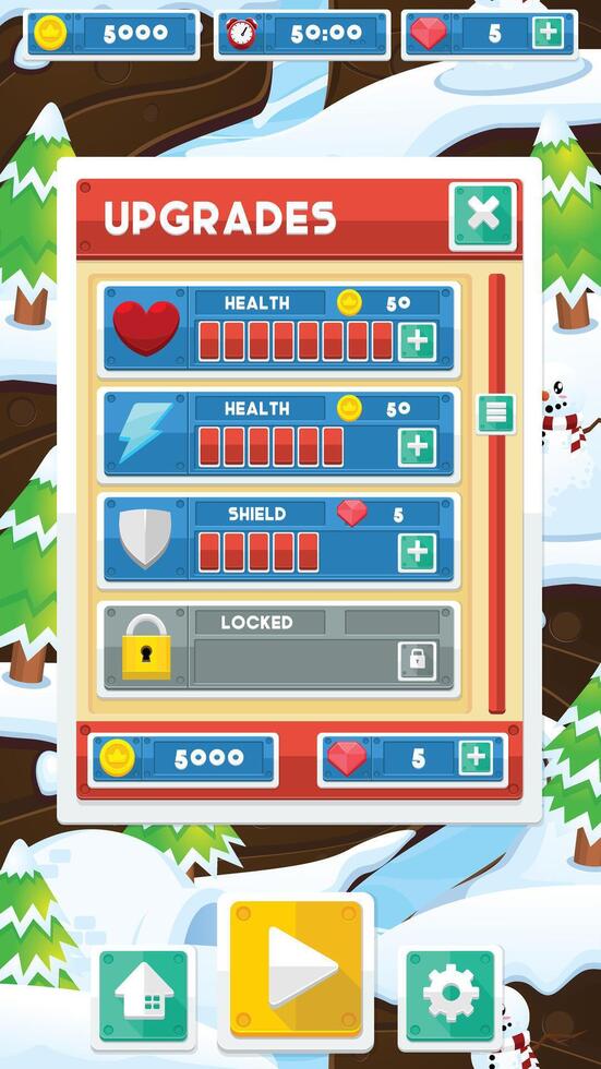 Christmas WInter Game UI Upgrade Window vector