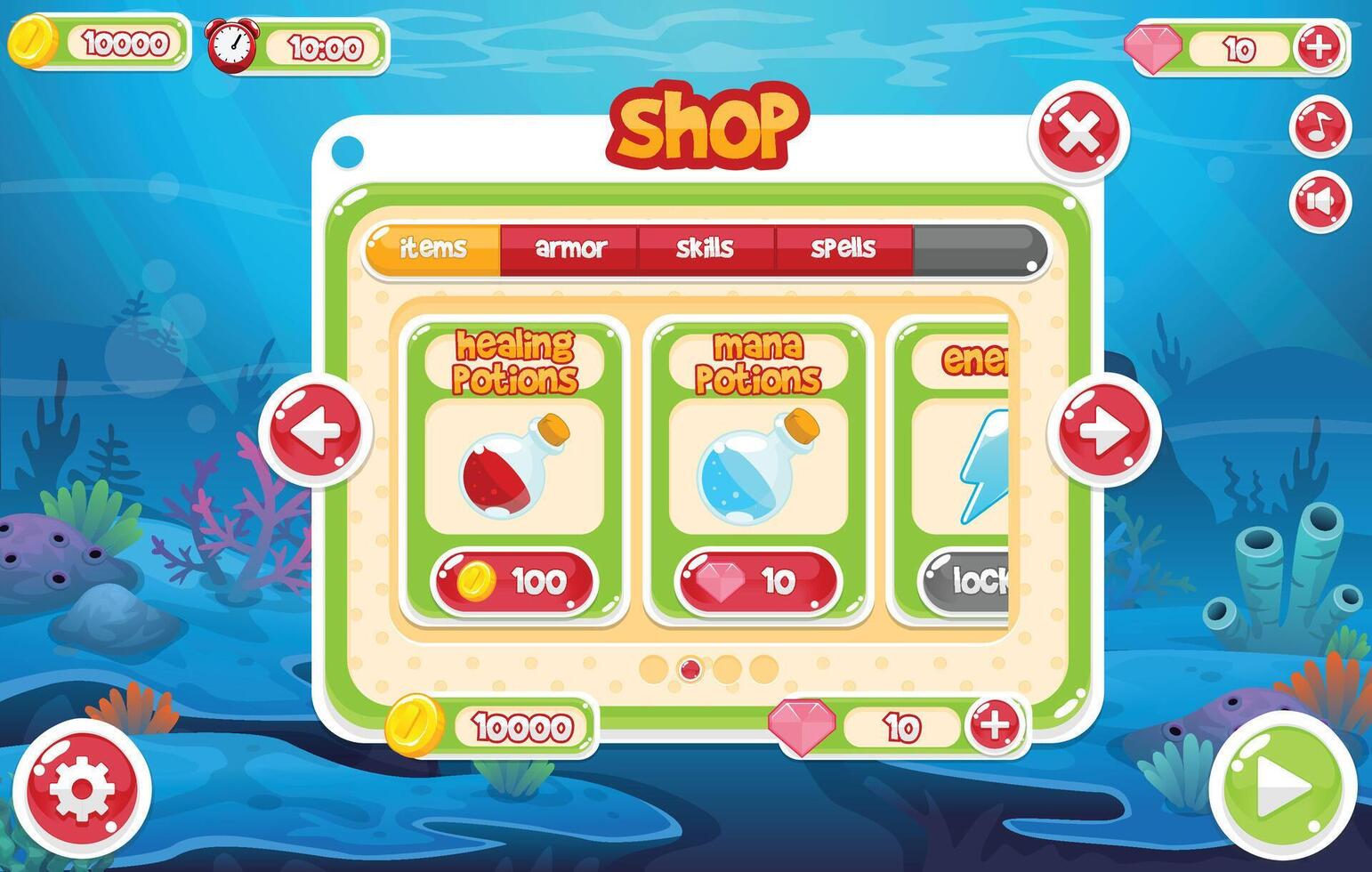Casual Bubble Underwater Game UI Shop Window vector