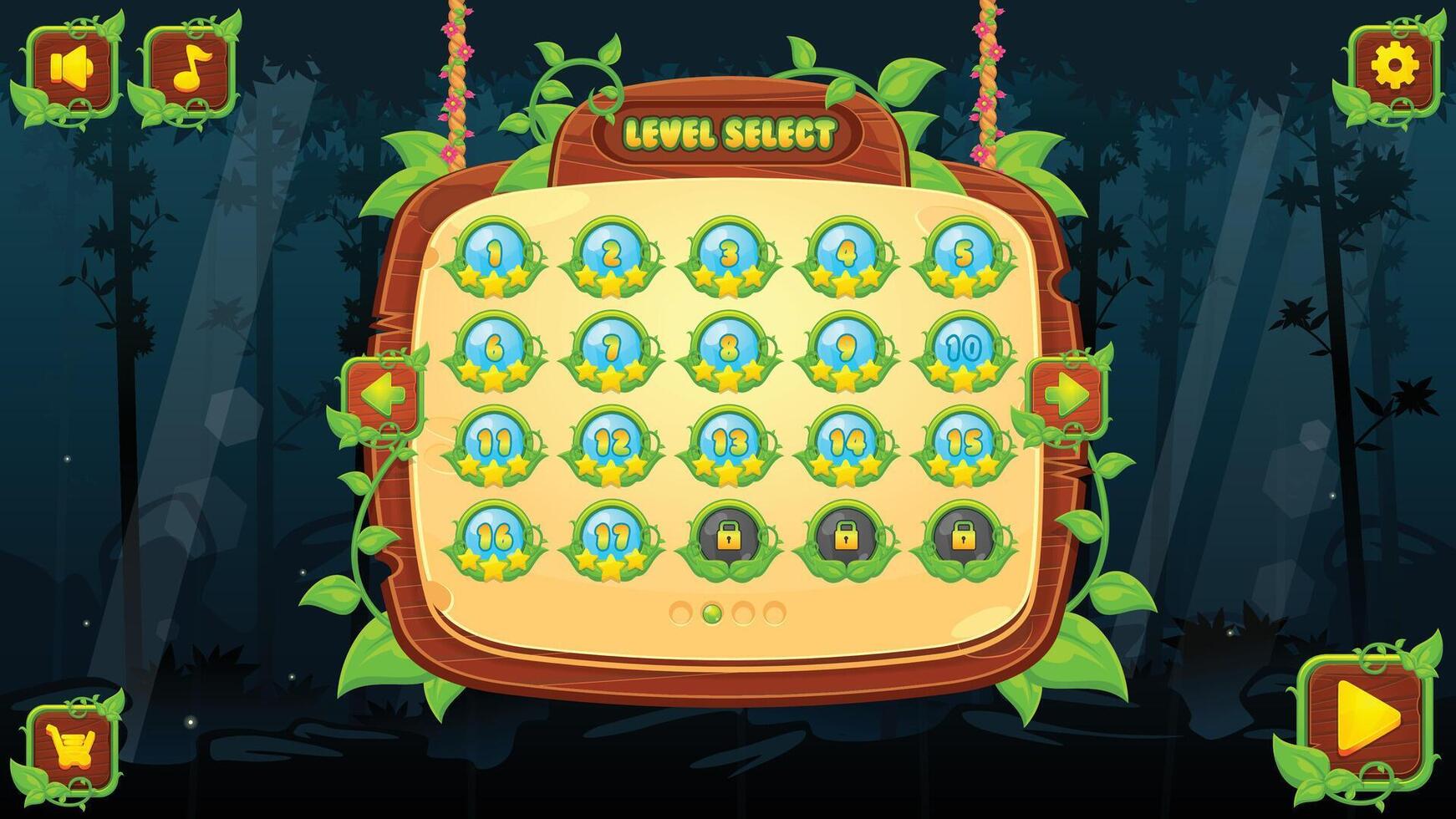 Jungle Forest Game User Interface Level Select Window vector
