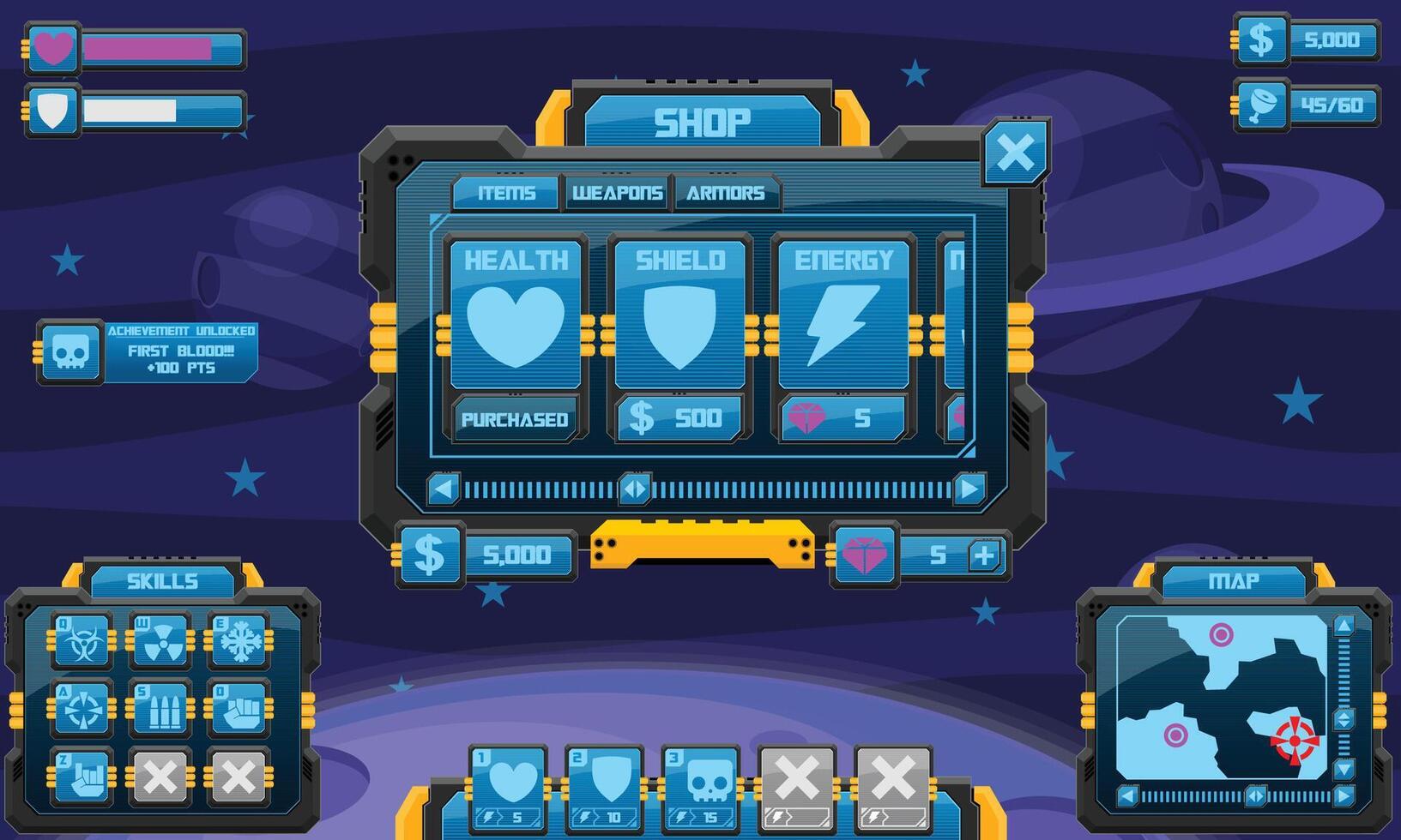 Space Sci-fi Techno Game User Interface vector