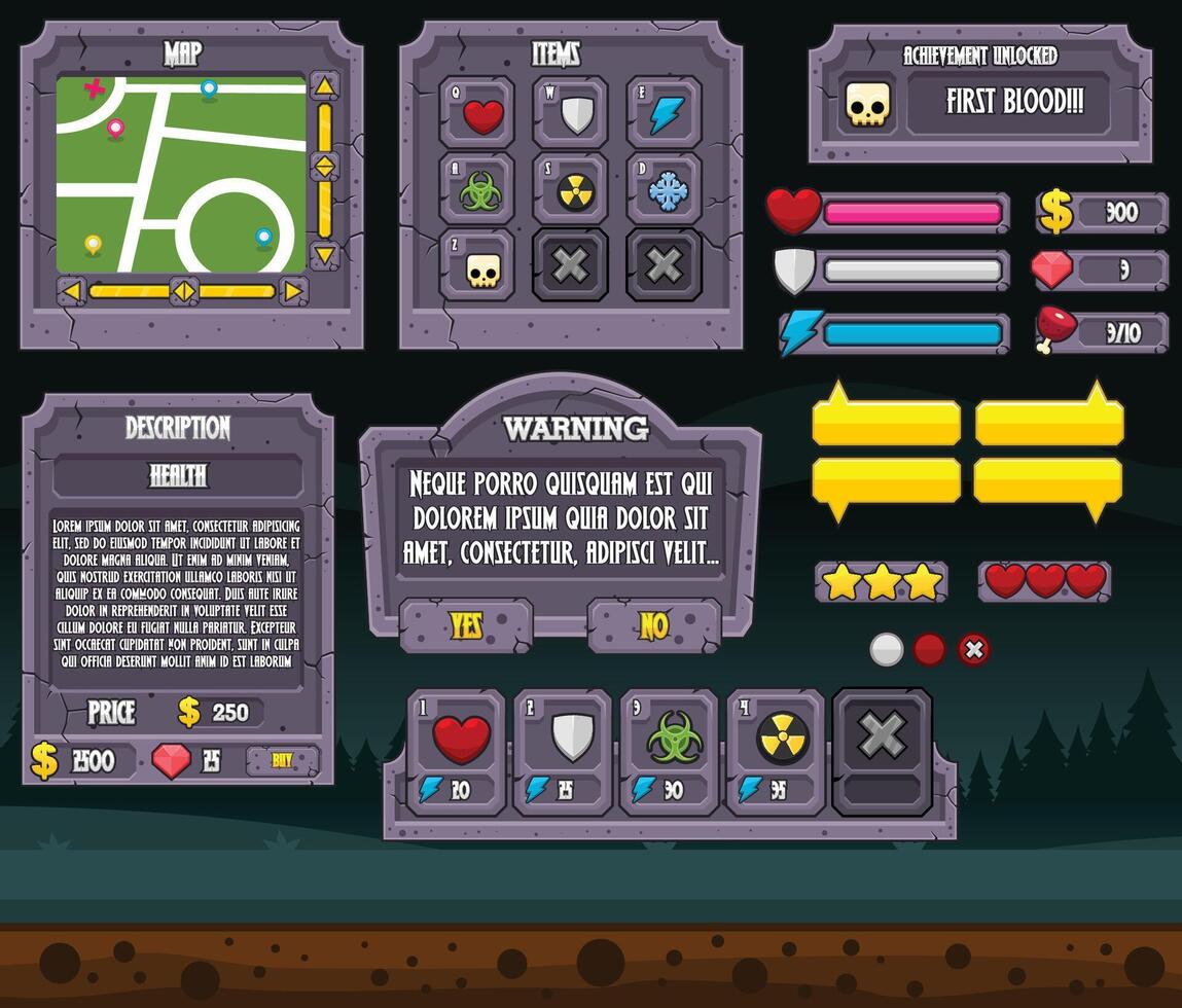 Scary Cemetery Zombie Graveyard Game UI Window Panel vector