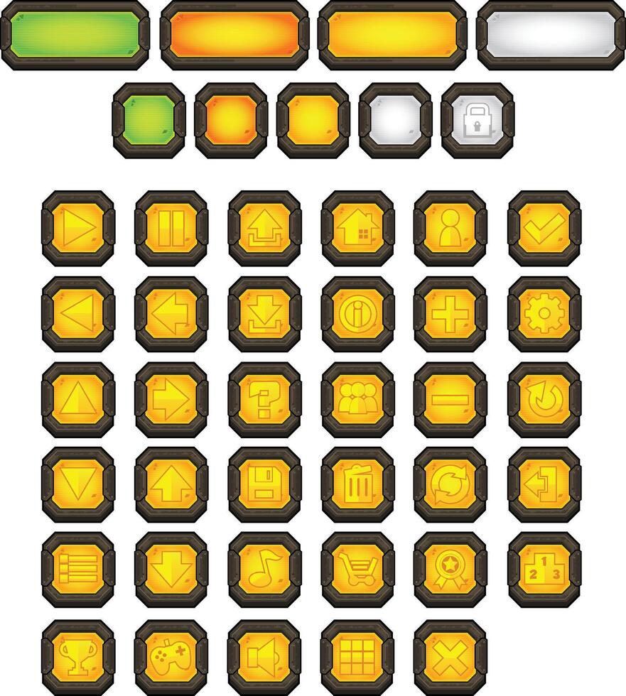 Yellow Metal action game user interface elements vector