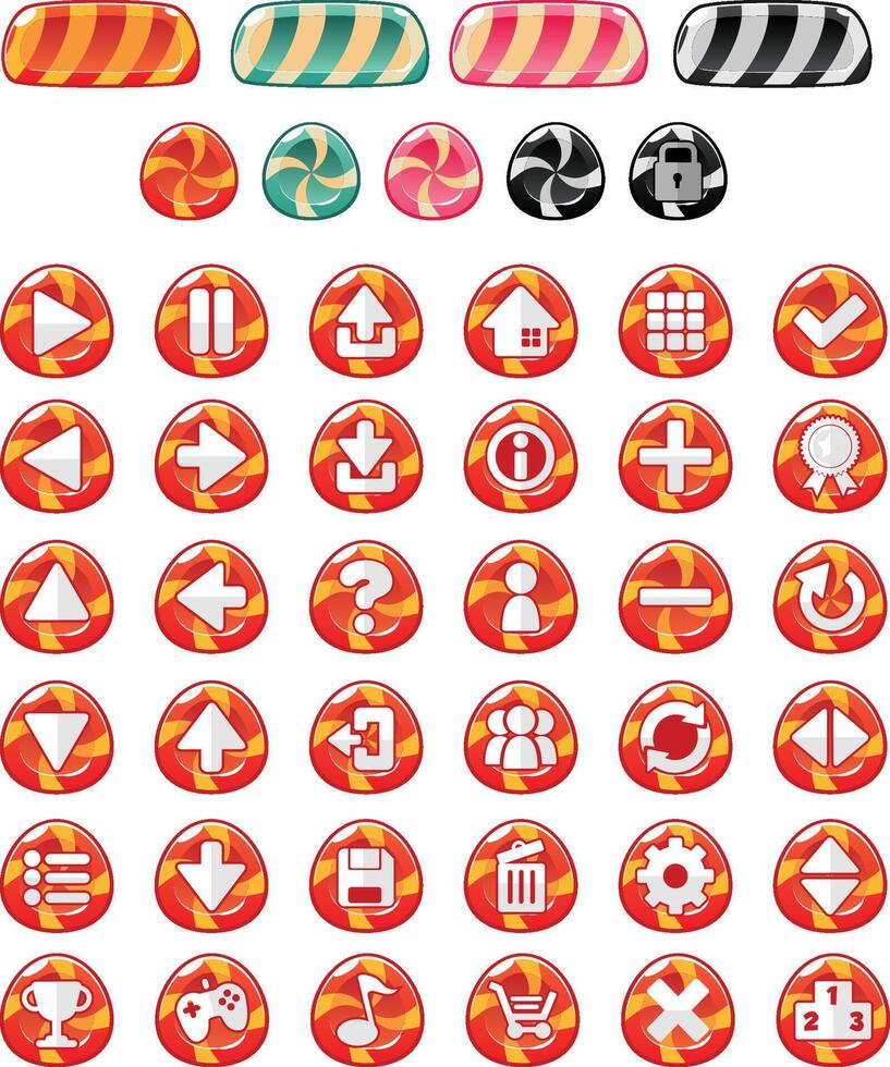 Red Candy Stripe Casual Game UI Button vector