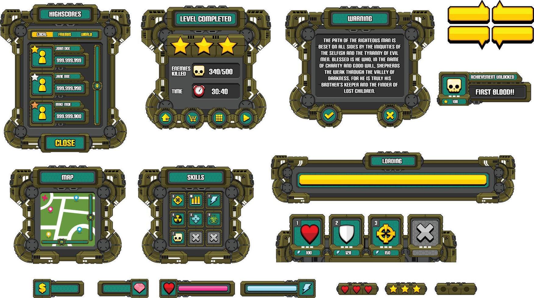 Sci-fi Robot Techno mech Game UI Button vector