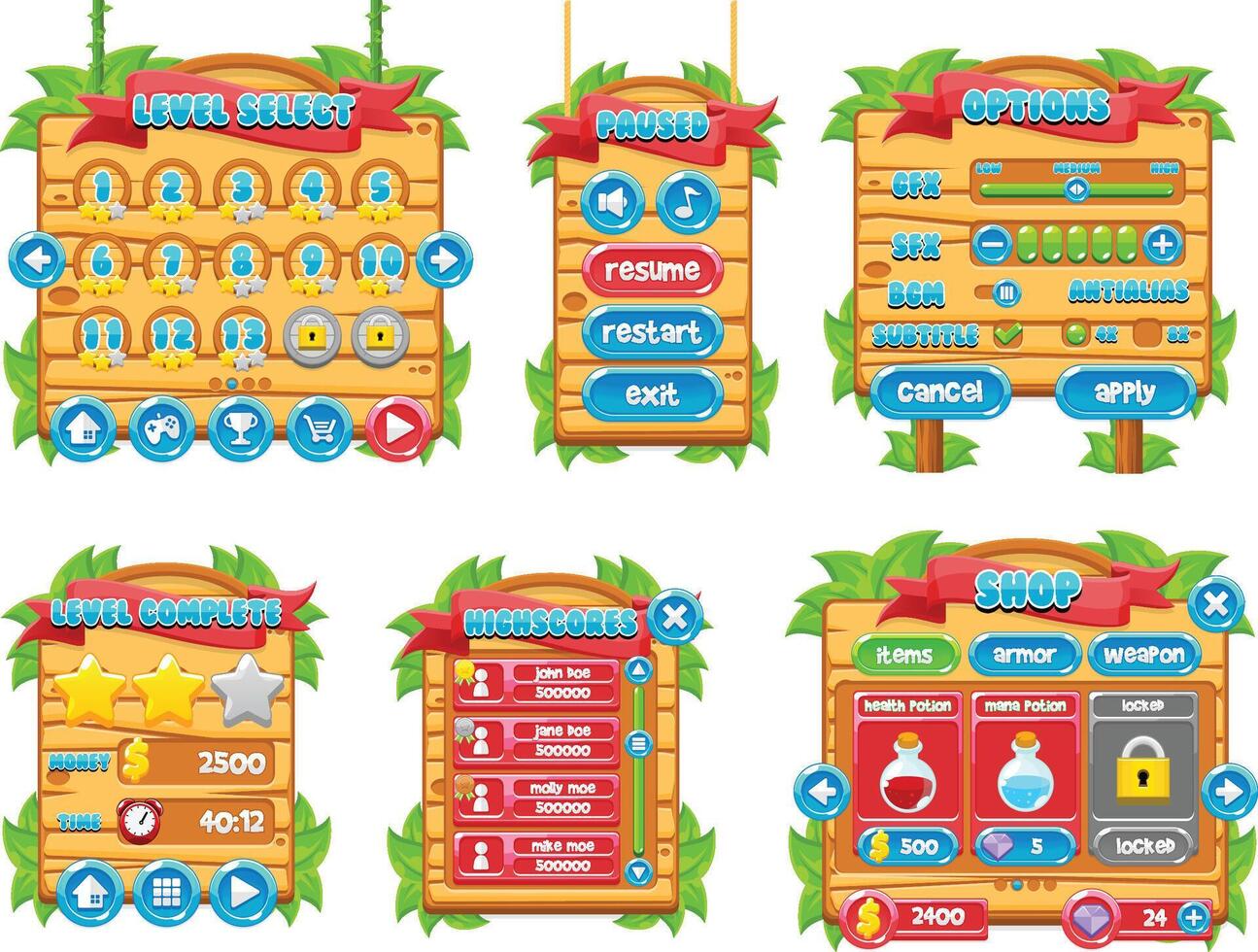 Jungle Forest Nature Wood Game UI Window Panel vector