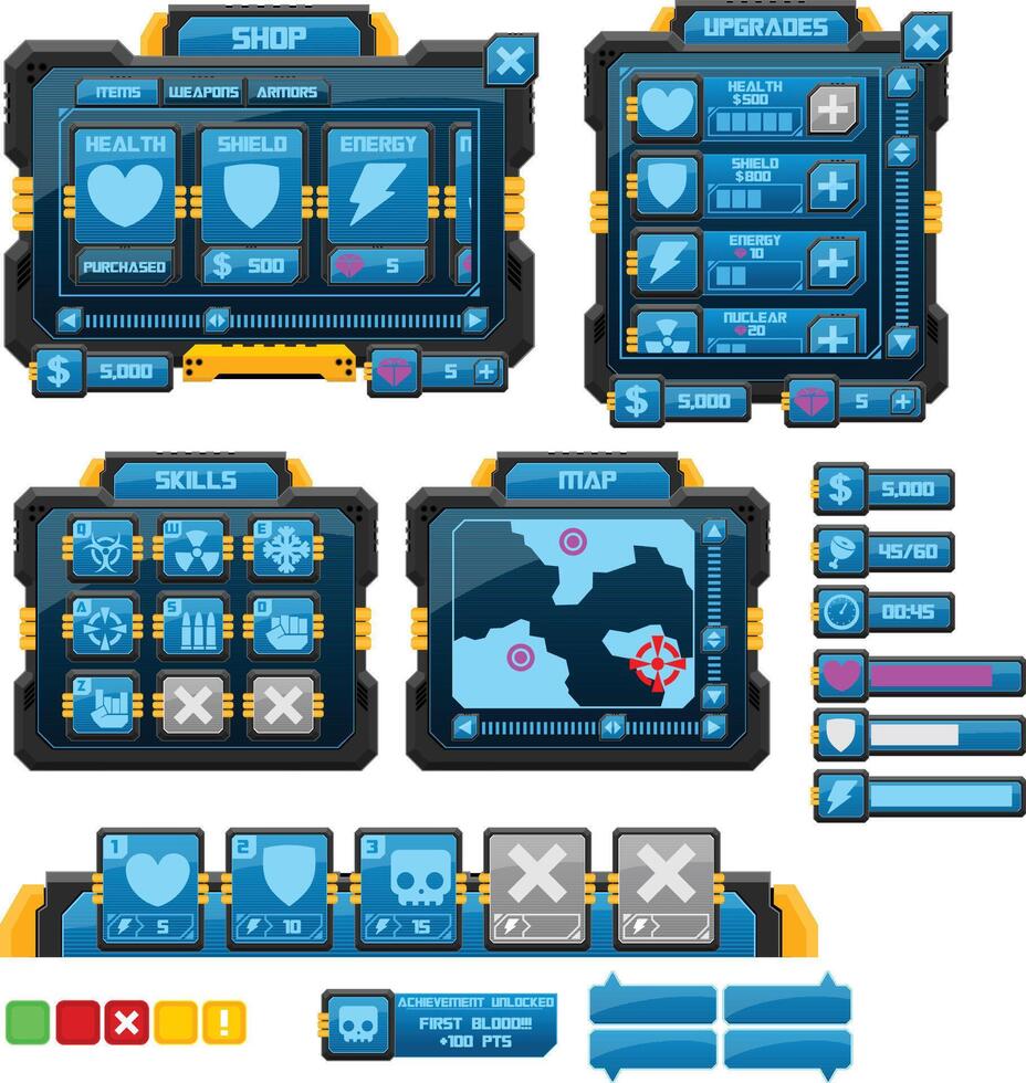 Space Sci-fi Robot Techno Game UI Window Panel vector
