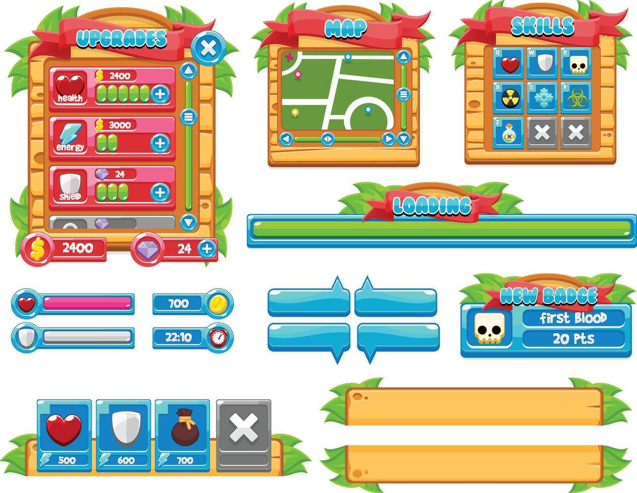 Jungle Forest Wooden Game UI Window vector