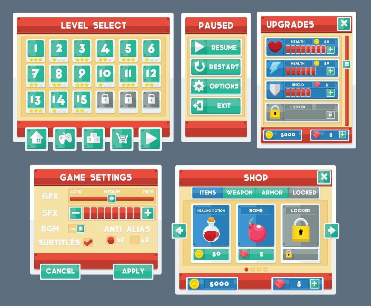 Minimalist Casual Game User Interface Window Panel vector