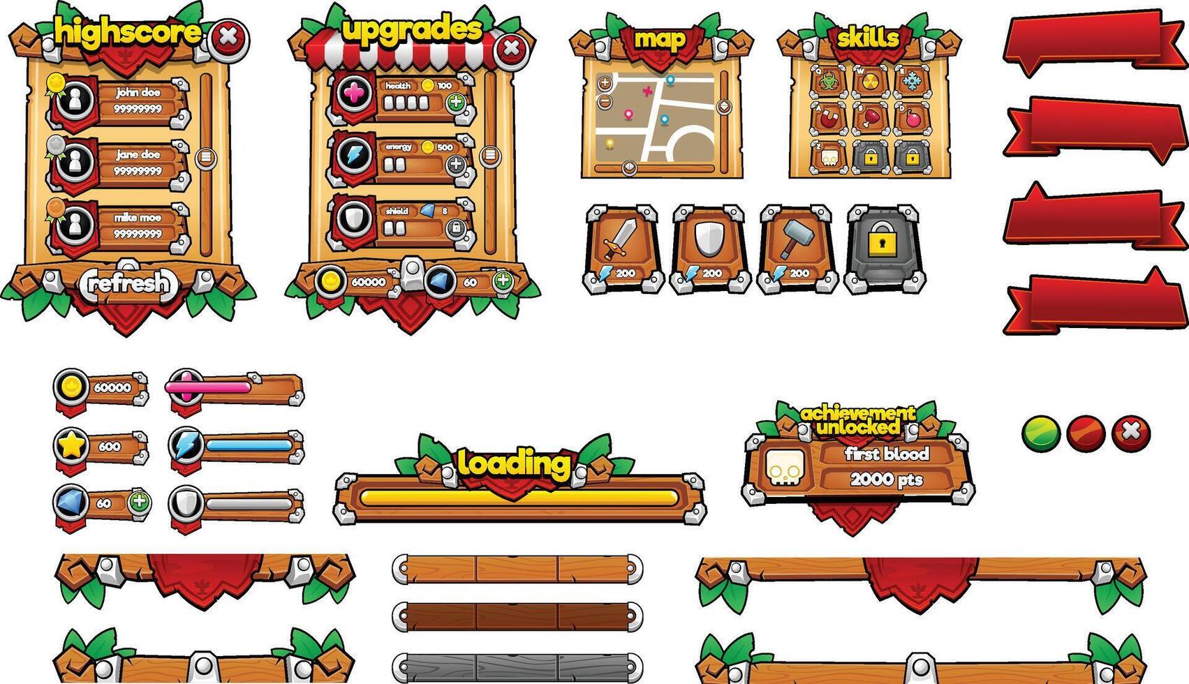 Fantasy RPG Kingdom Game UI elements vector