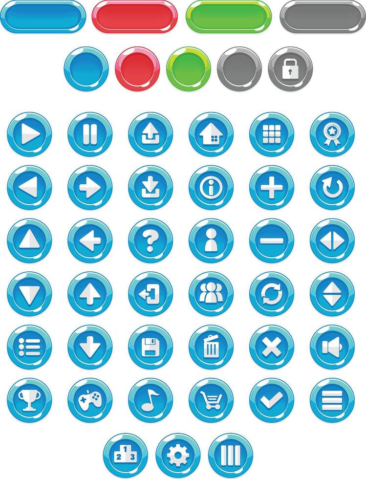 Blue Casual Cartoon Game UI Button vector