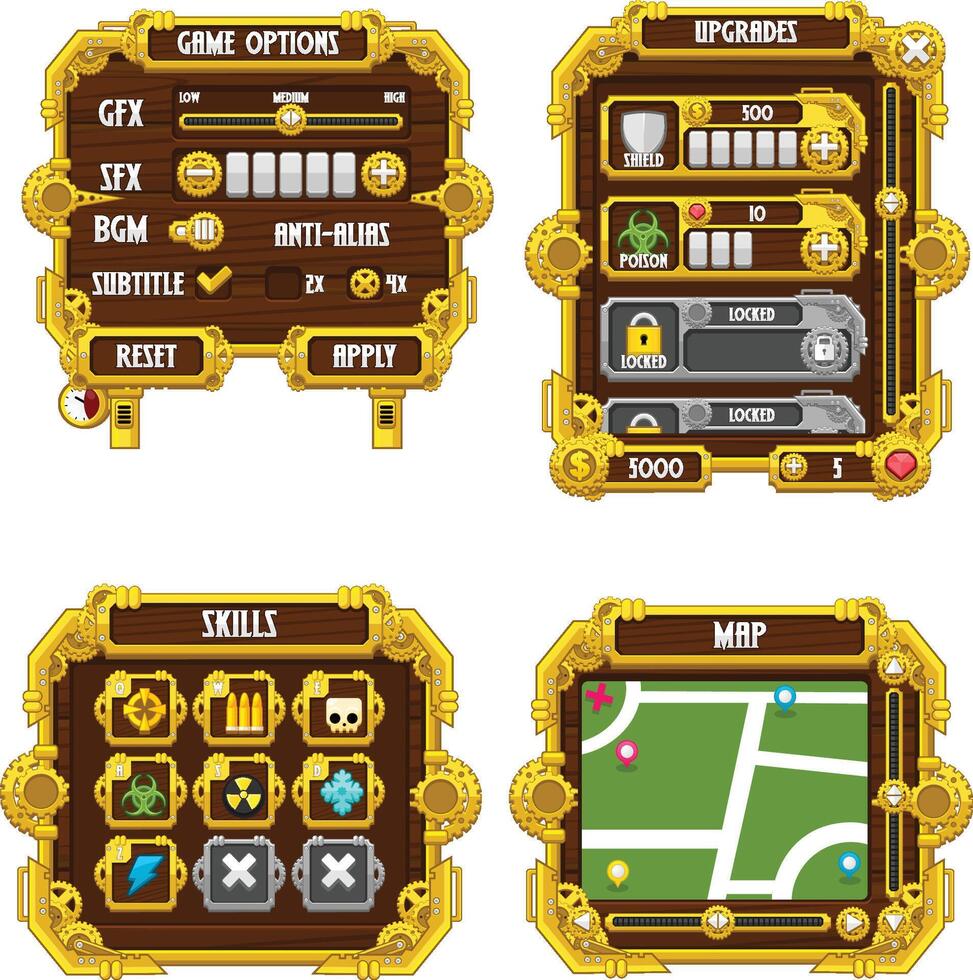 Steampunk Game User Interface Window Panel vector