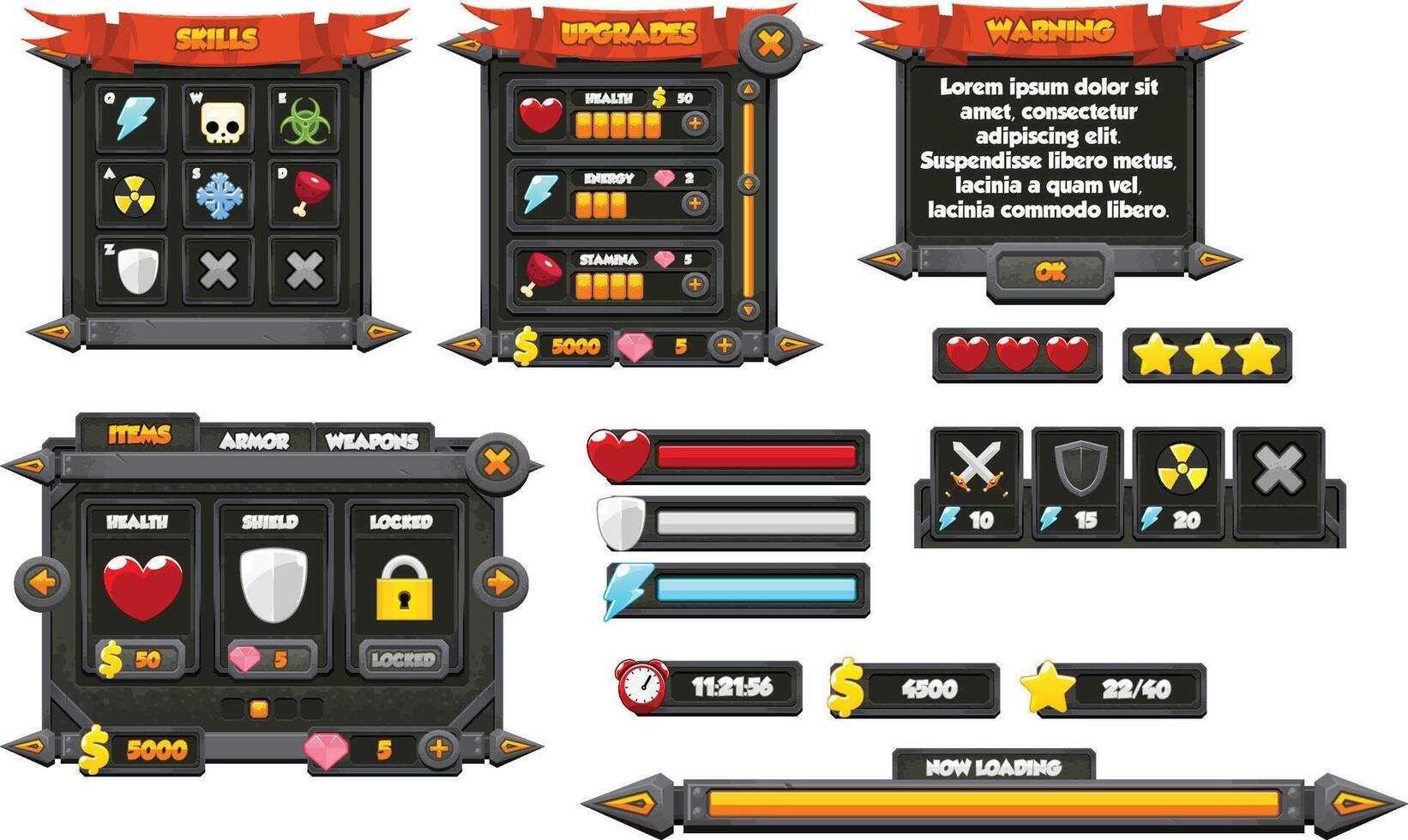 Medieval Fantasy Stone Game UI Window Panel vector