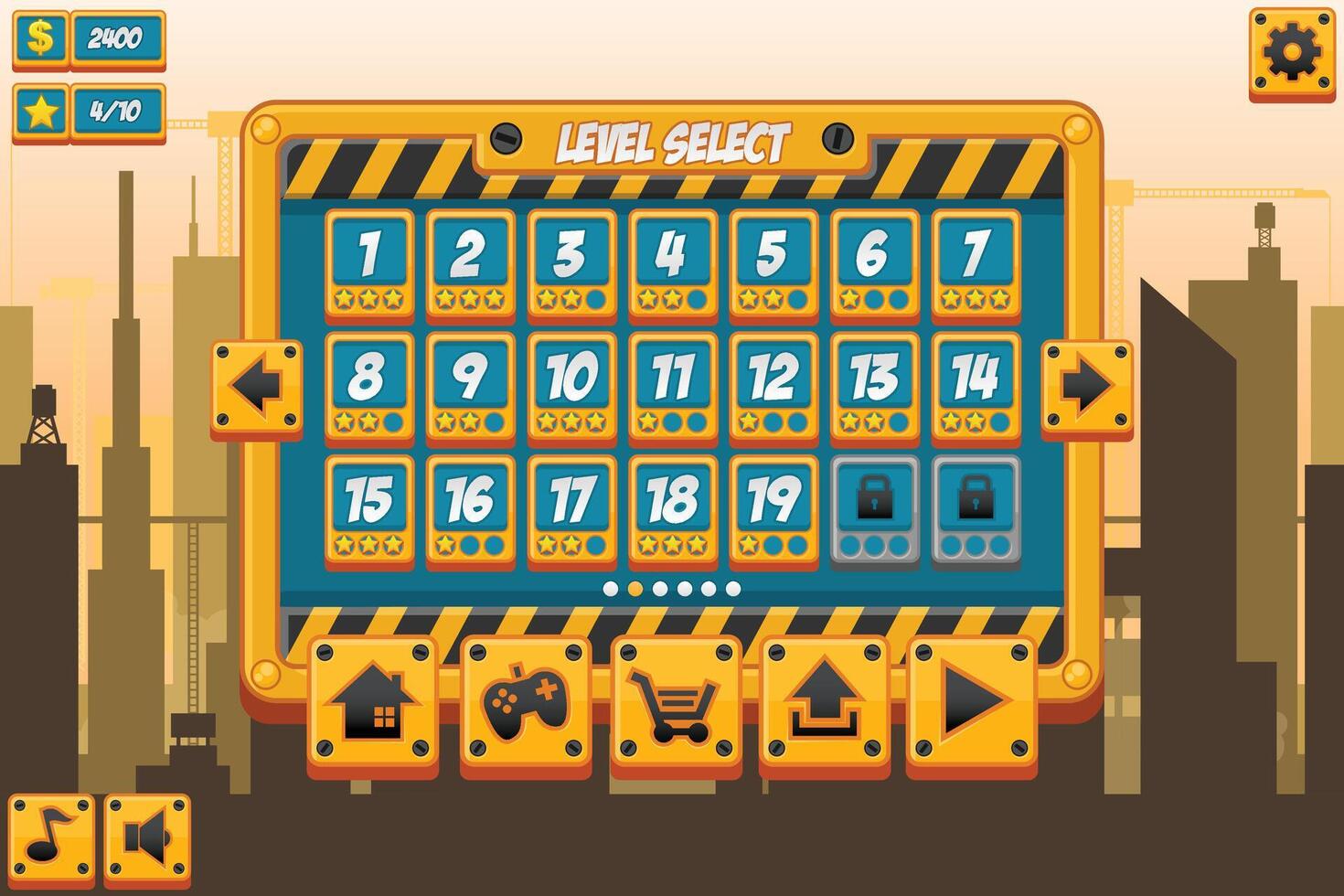 City Builder Casual Game UI Level Select Window vector