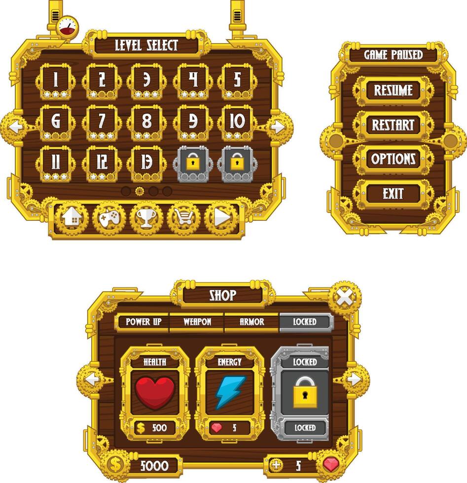 Metal Steampunk Game User Interface Window Panel vector