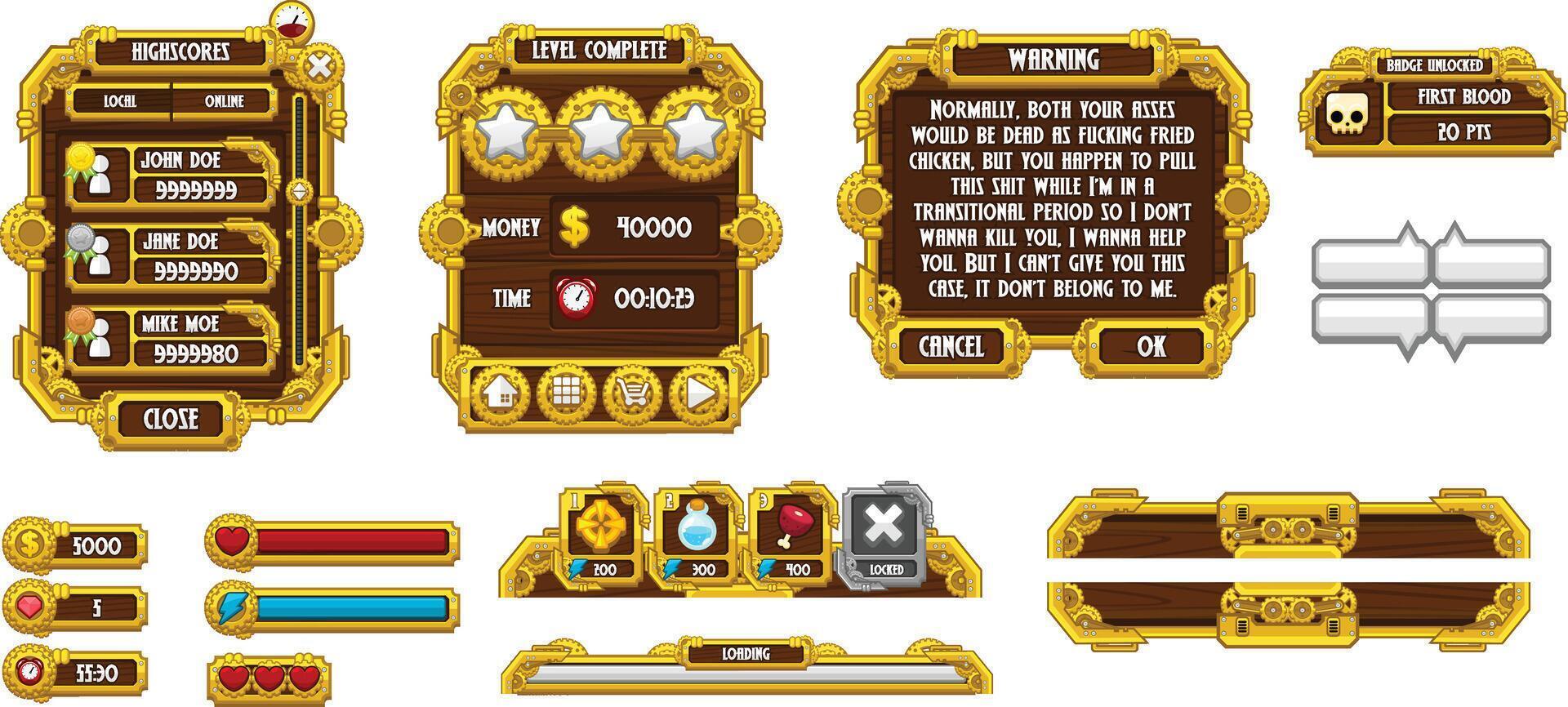 Steampunk metal Game User Interface Elements vector