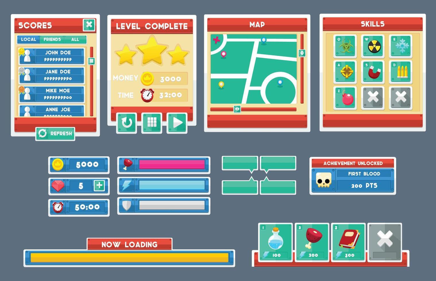 Minimalist Casual Game User Interface Elements vector