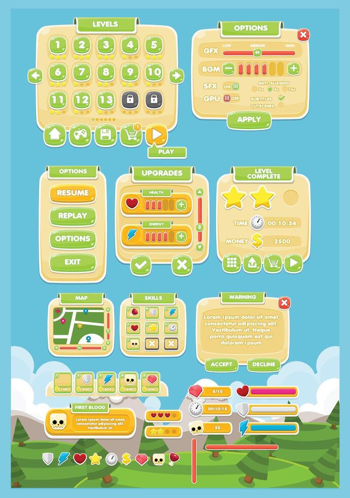 Casual Green Nature Minimalist Game UI window panel vector