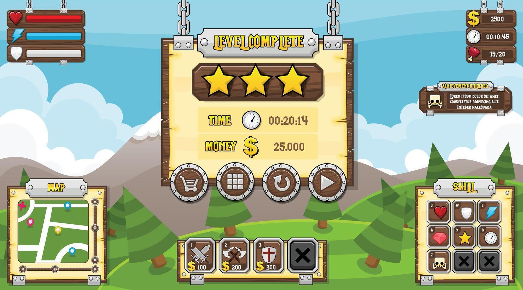 Wood Fantasy RPG Medieval Game User Interface vector