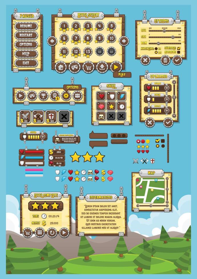 Fantasy Wood RPG Game UI Window Panel vector