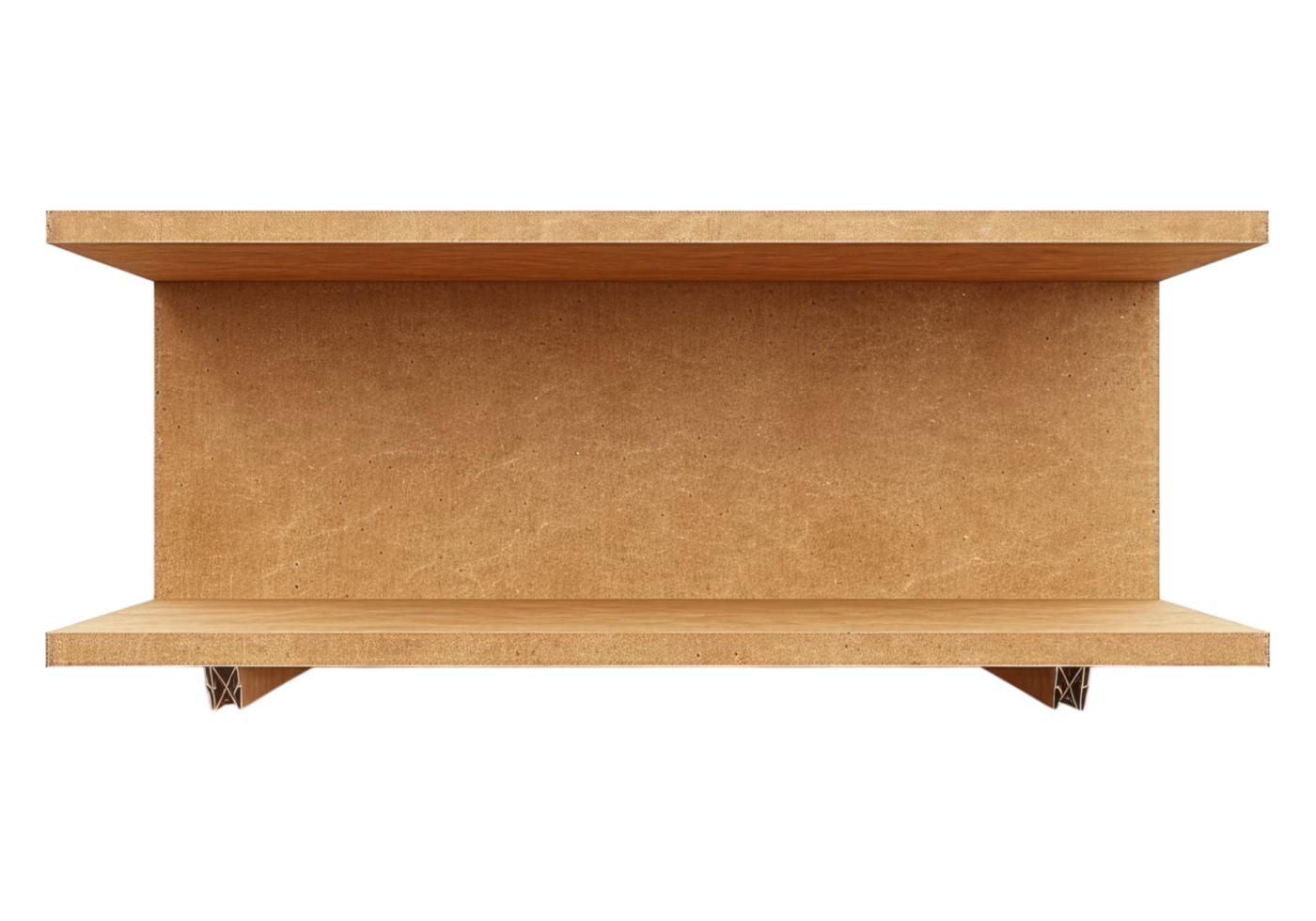 A shelf with a brown surface on a transparent background png