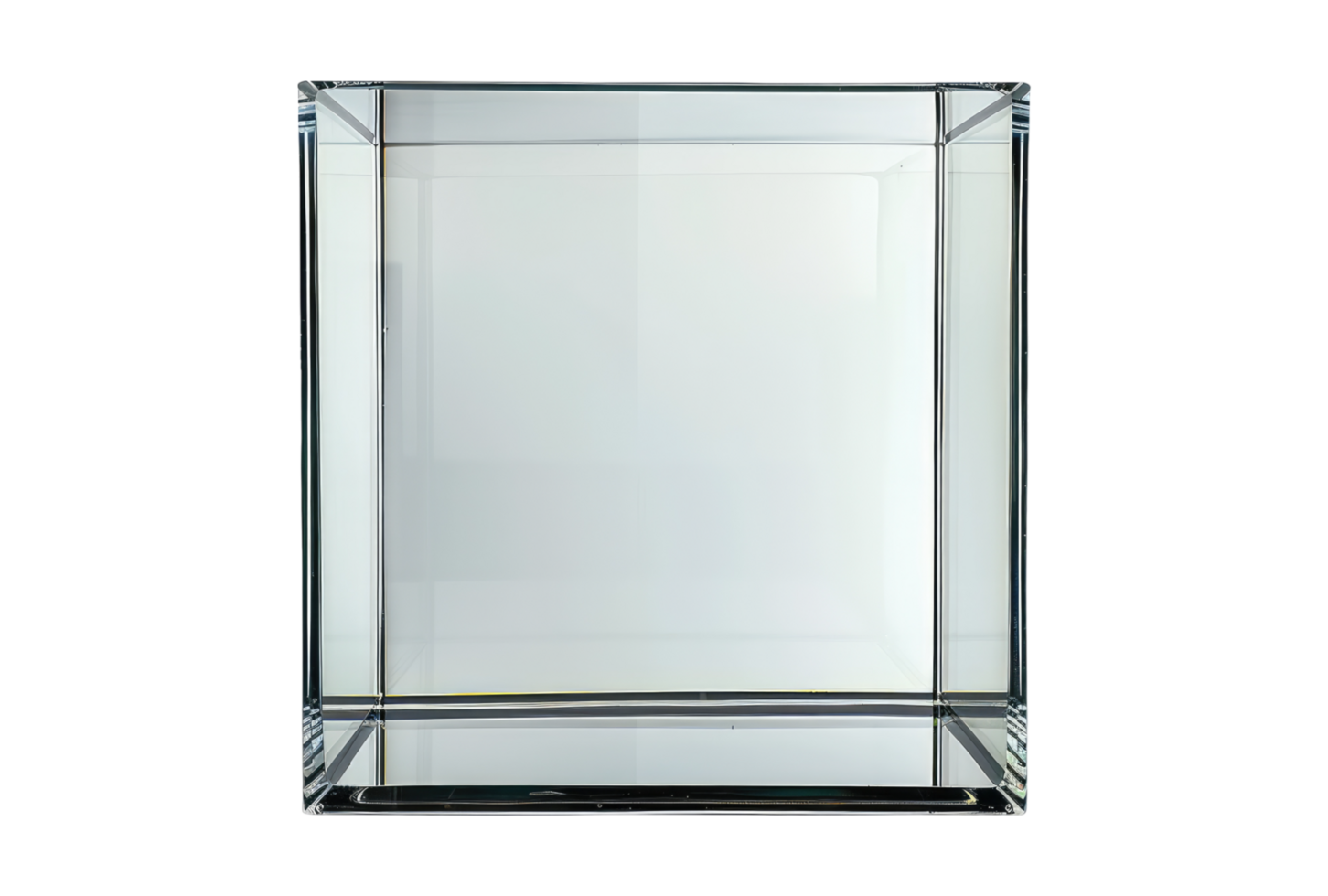A clear glass box with a mirror on the top png