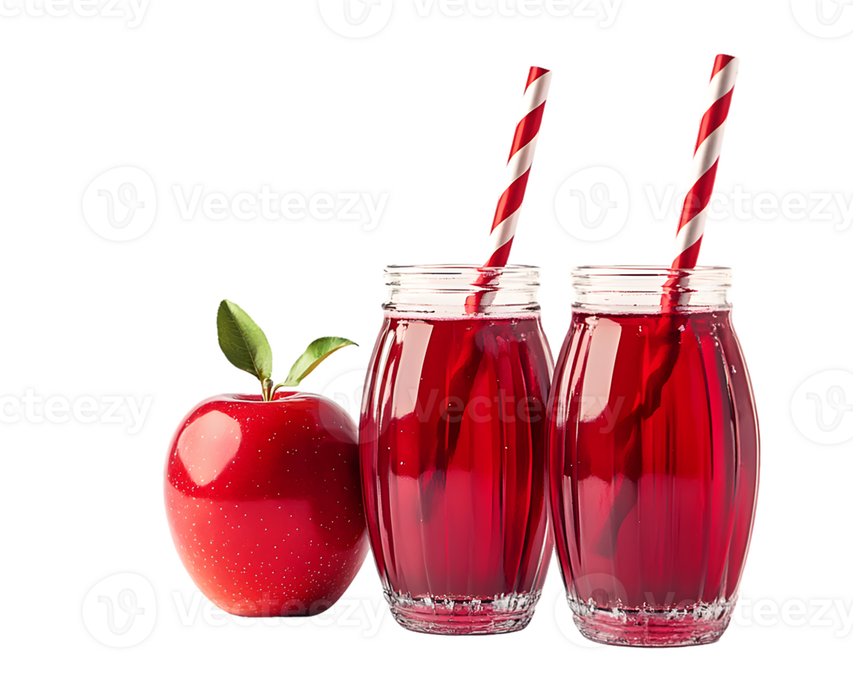 Red Apple Juice in Glass Jars with Straws png