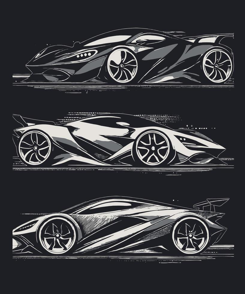Four different types of sports cars on a black background vector