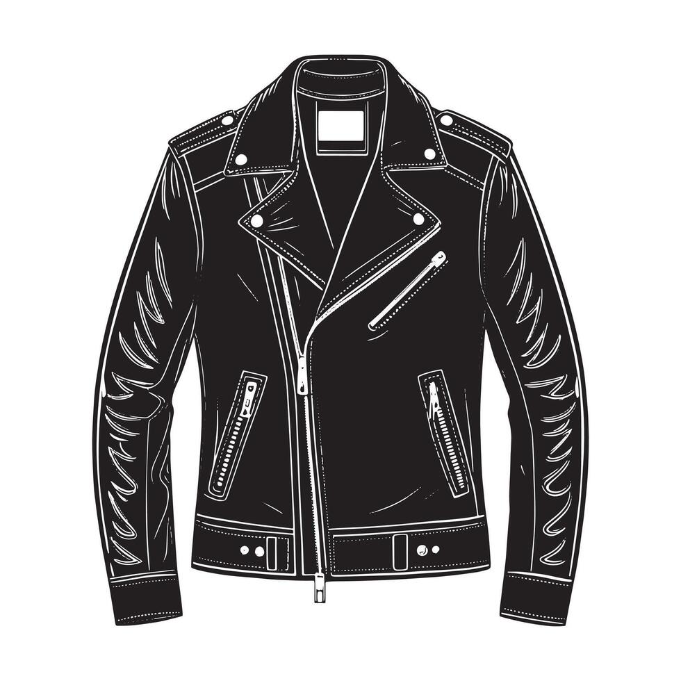 A toned-down leather jacket with fewer zippers and a relaxed fit for everyday wear silhouette vector