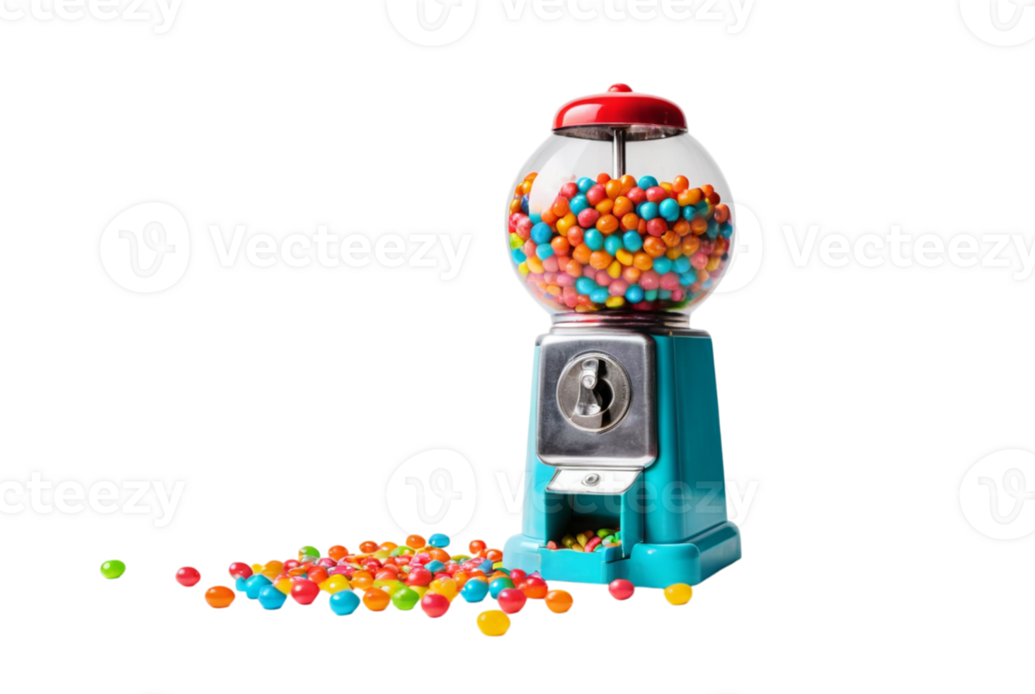 Gumball machine with colorful candies galore png